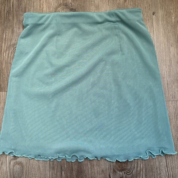 XS Teal  Mini Skirt Sheer Chiffon Scalloped Hemline - Picture 2 of 4